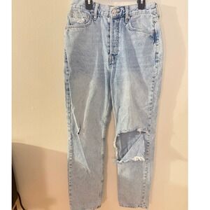 SZ 27 We The Free Distress High Rise Straight Jeans Light Wash